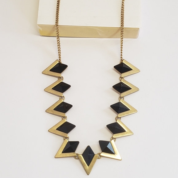 Unique Goldtone & Black Diamond Crystal Necklace - Picture 9 of 9